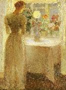 Anna Ancher ung pige foran en tandt lampe china oil painting artist